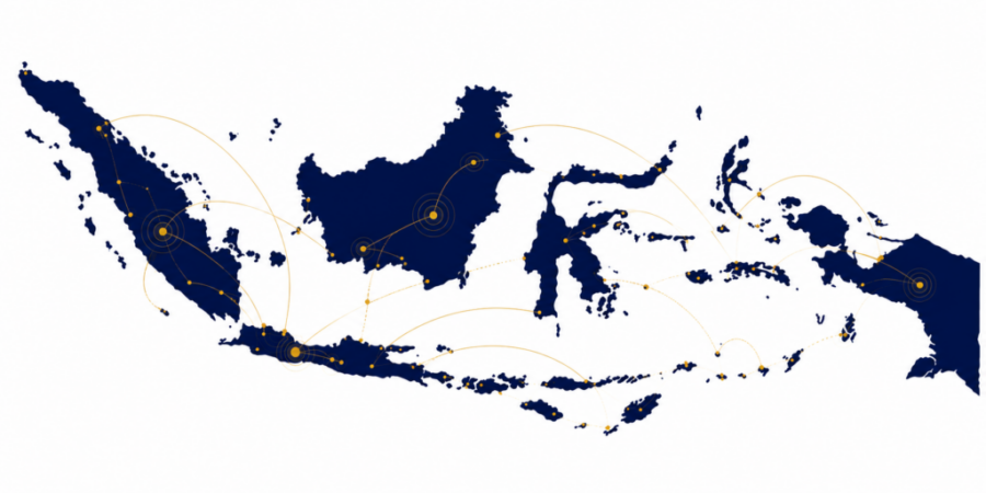 Indonesia Map Blue Navy with Yellow Color